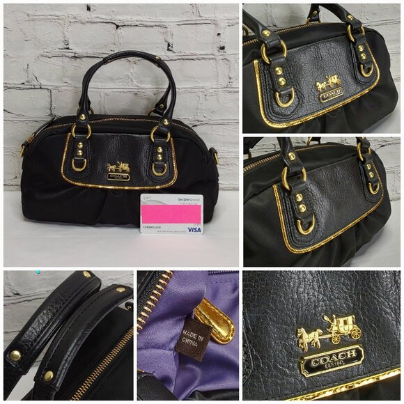 COACH 'GABRIELLE' POCHETTE BAG LEATHER STRAP GOLD CREED - Picture 7 of 16